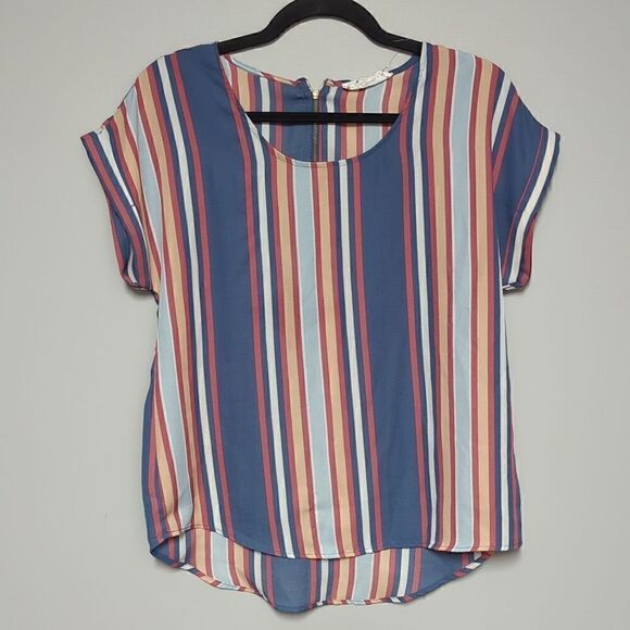 Pink Rose Striped Short Sleeve Blouse - Picture 1 of 5